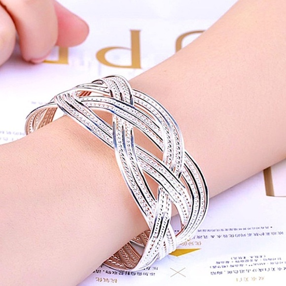 Sterling Silver Braided Cuff Bangle Matching Ring Set - Picture 3 of 6
